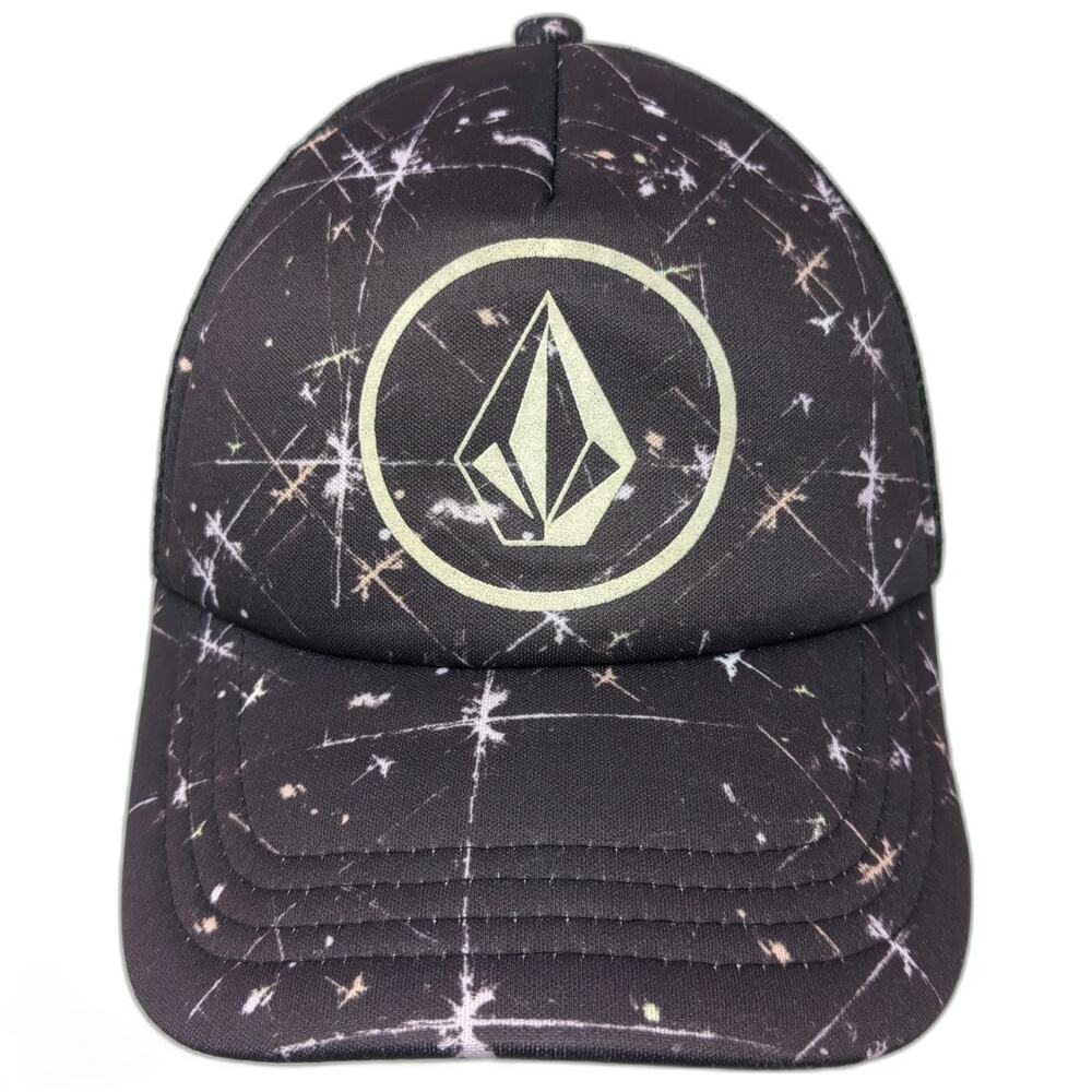 Volcom Trucker Hat Black One Size Starburst Print Mesh Back Snapback Logo Hat
